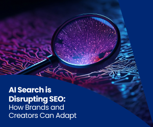 A magnifying glass hovers over a glowing, circuit-like digital pattern, symbolizing how AI search technologies are reshaping and disrupting traditional SEO.